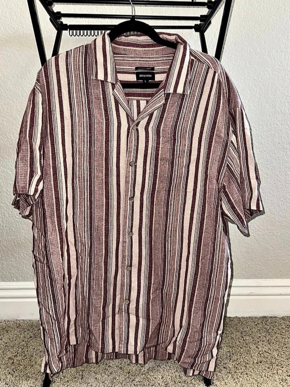 Brixton Striped Short Sleeve Camp Collar Button Up Resort Shirt Mens Large